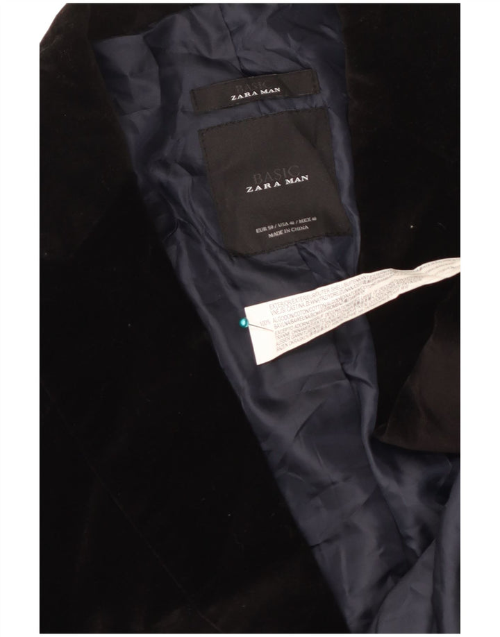 Zara Herren-Blazer aus Samt mit 2 Knöpfen, EU 40, mittelschwarze Baumwolle