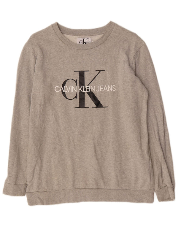 Calvin Klein Jeans Damen Sweatshirt Pullover UK 14 Mittelgrau meliert