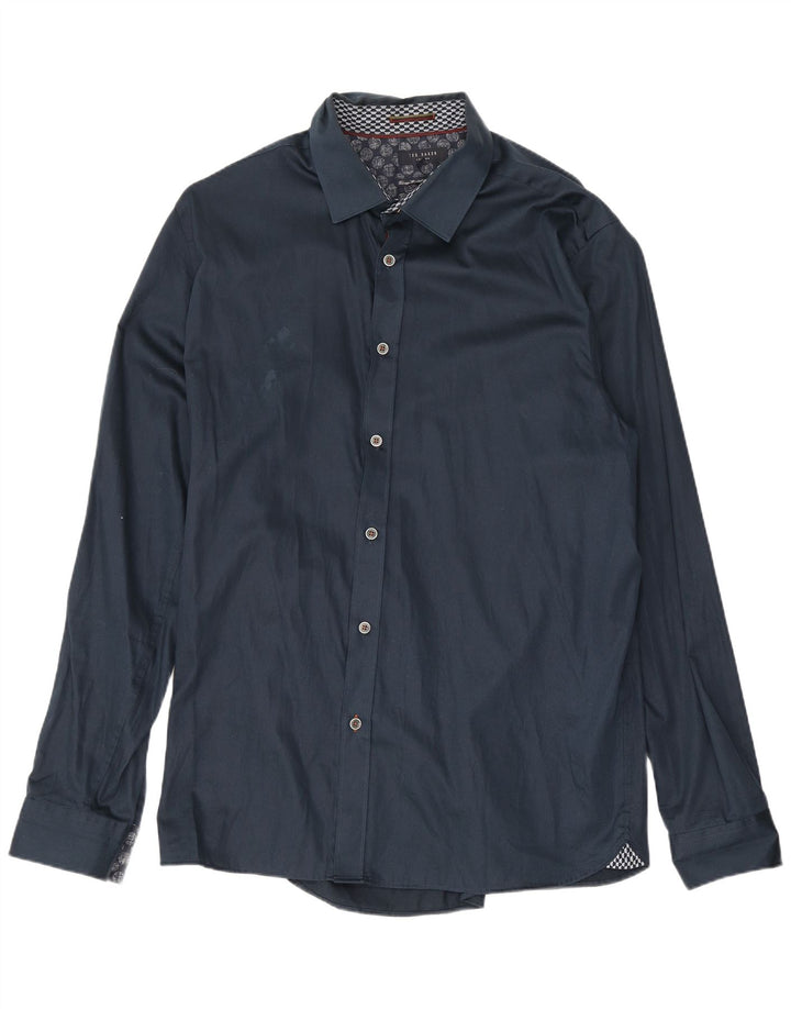 Ted Baker Herrenhemd Größe 6 2XL Marineblaue Baumwolle