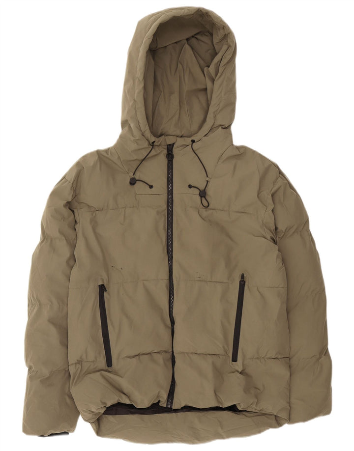 Zara Herren-Jacke mit Kapuze, gepolstert, UK 38, Mittel-Khaki, Polyester