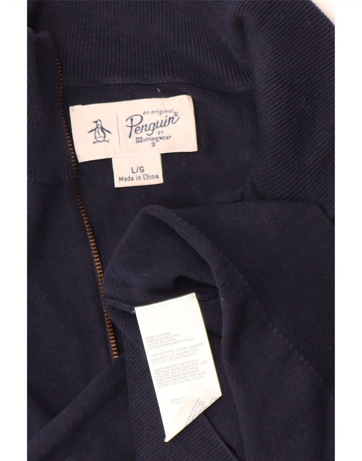 Penguin Herren-Pullover mit Reißverschluss am Hals, groß, aus marineblauer Baumwolle