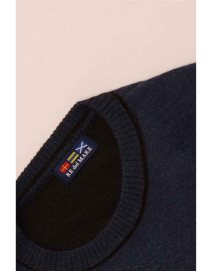 Re Del Mare Herren-Pullover mit Rundhalsausschnitt, groß, blau gestreift