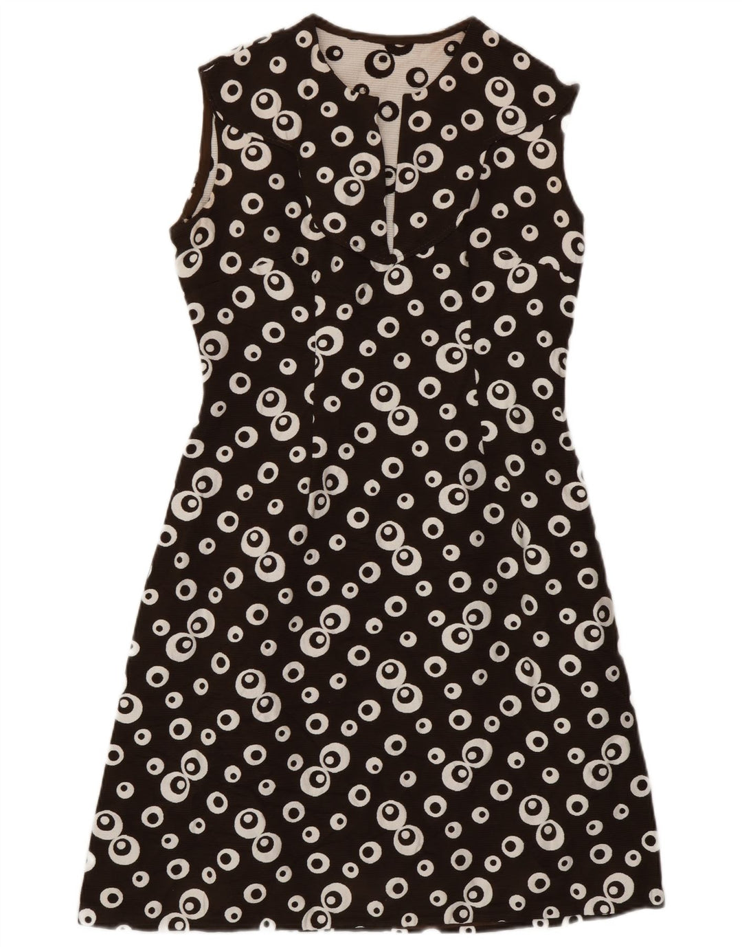 Vintage Damen Kleid mit abstraktem Muster, ärmellos, A-Linie, Gr. 8, klein, Braun