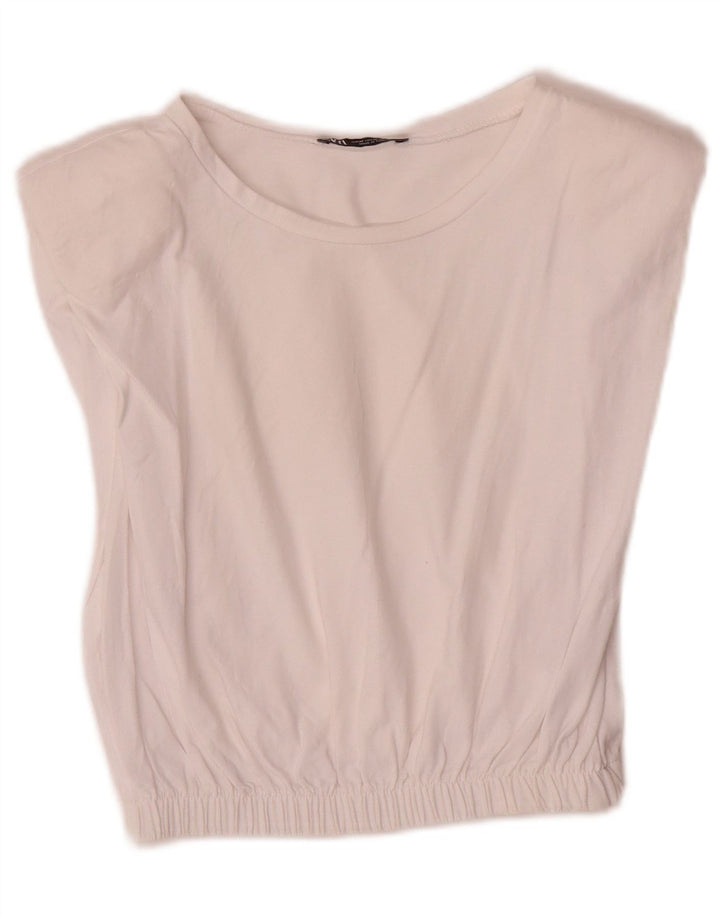 Zara Damen Crop Bluse Top UK 12 Mittelweiße Baumwolle