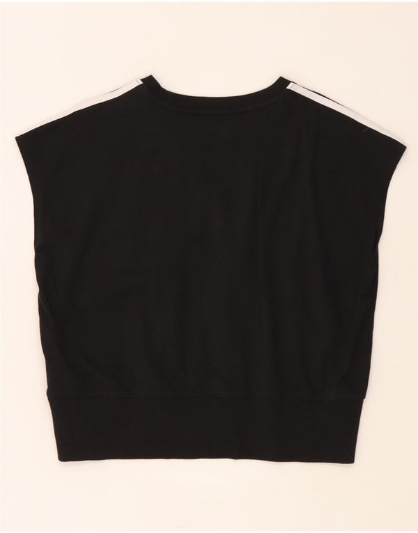 Adidas Damen Kurzarm-Sweatshirt-Pullover UK 14 Große schwarze Baumwolle
