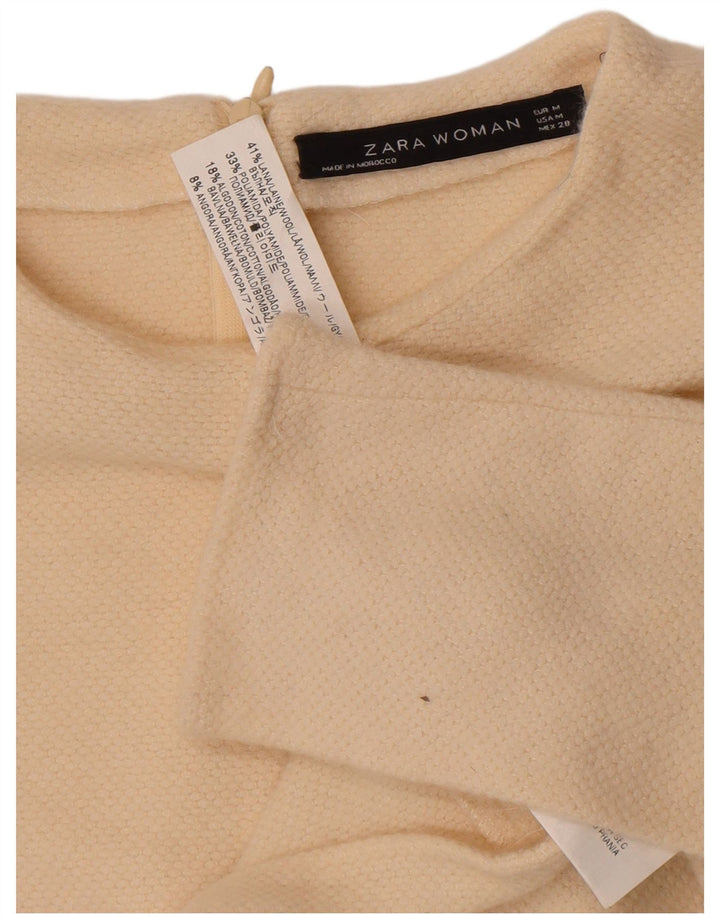 Zara Damen Crop Crew Neck Pullover Pullover UK 12 Medium Off White Wool