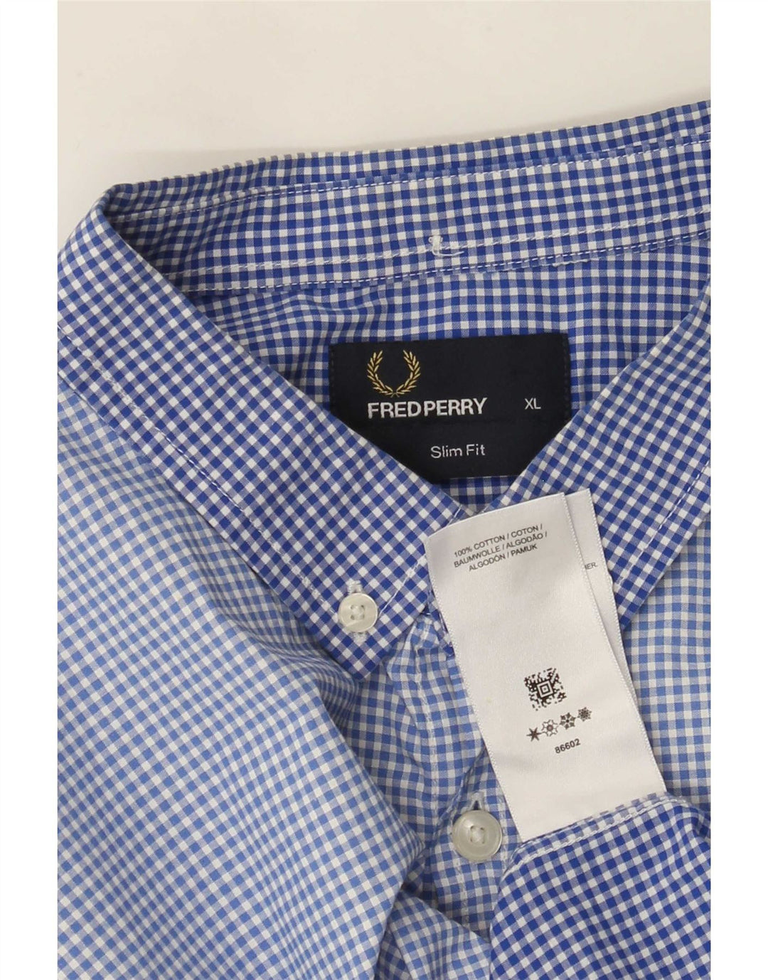 Fred Perry Herren-Slim-Fit-Hemd XL aus blauer Gingham-Baumwolle