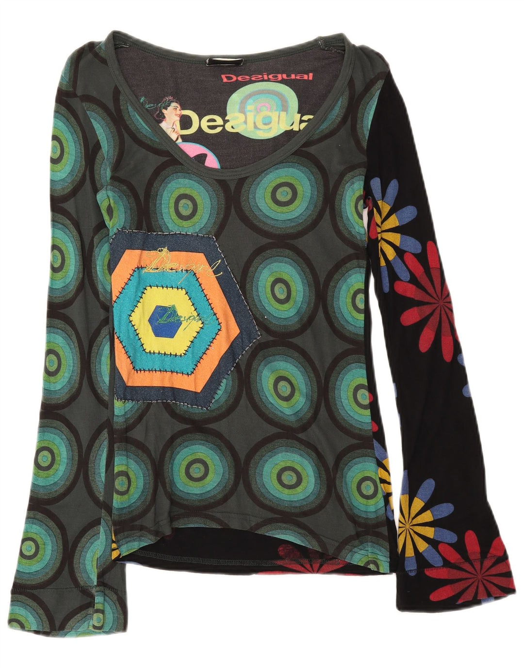 Desigual Womens Graphic Top Langarm UK 8 Small Mehrfarbige Viskose
