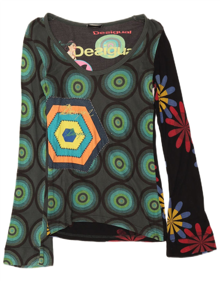 Desigual Womens Graphic Top Langarm UK 8 Small Mehrfarbige Viskose