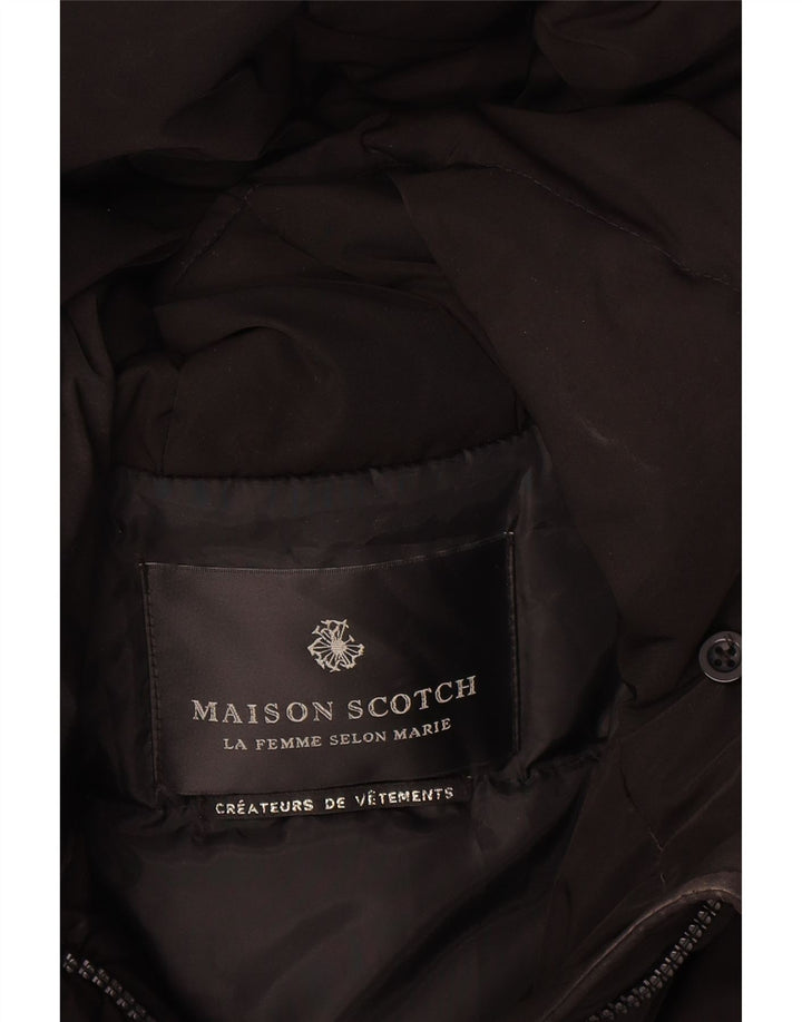 Maison Scotch Wattierter Damenmantel mit Kapuze, UK 14, Mittelschwarzes Polyester