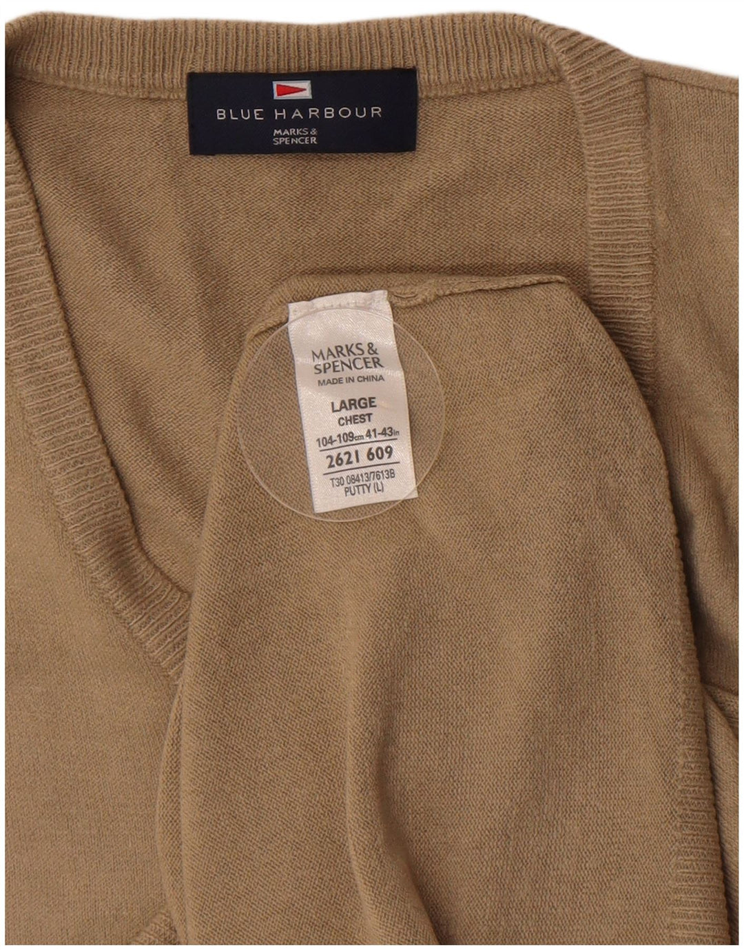 Marks & Spencer Herren Blue Harbor Vest Tank Top Large Beige Acryl