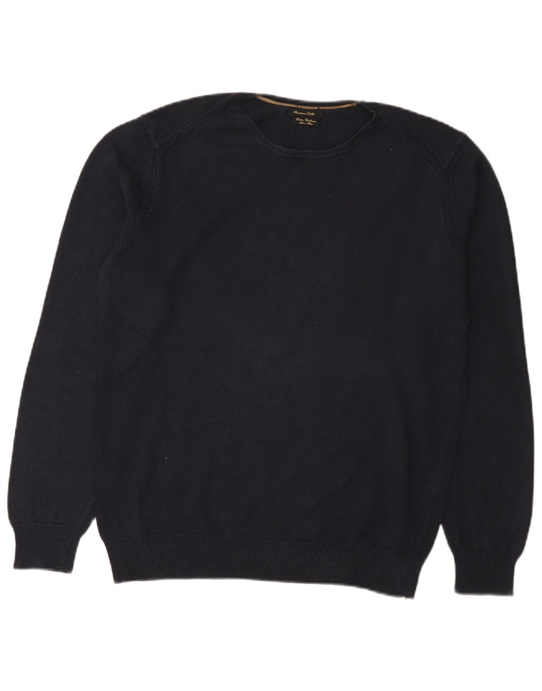 Massimo Dutti Herren-Pullover mit Rundhalsausschnitt, groß, marineblaue Baumwolle