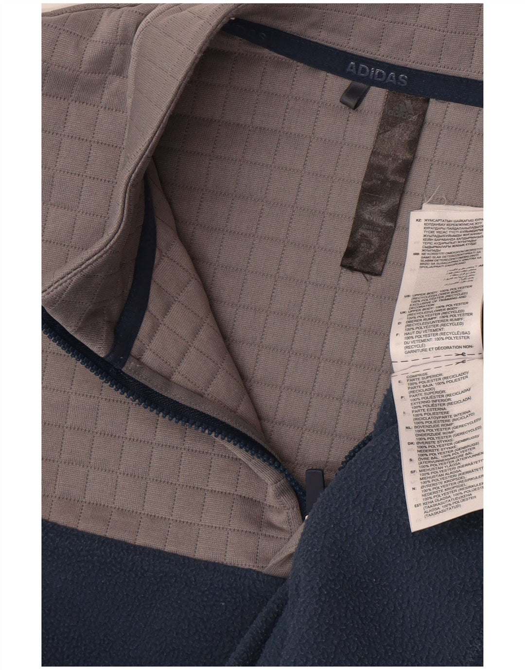 Adidas Herren-Fleecepullover mit Reißverschluss am Hals, mittleres Marineblau, Farbblock-Polyester