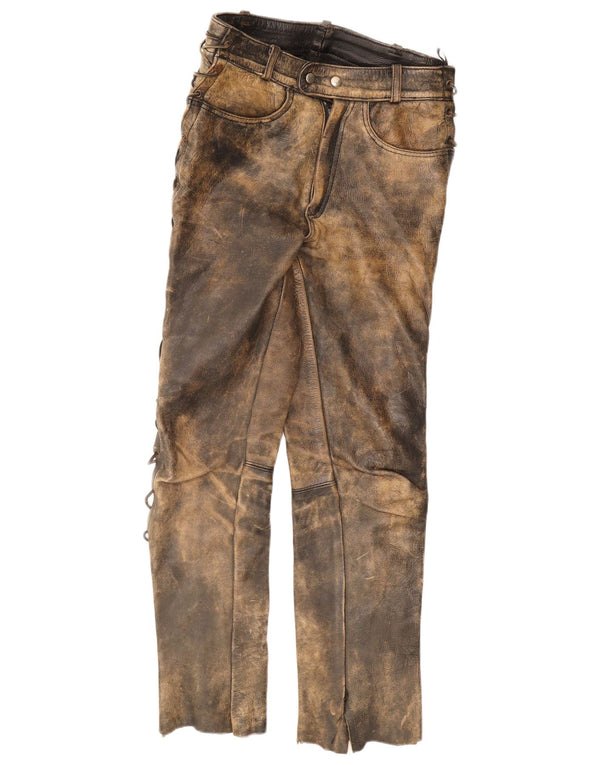 Vintage Herren gerade Lederhose W30 L30 Khaki