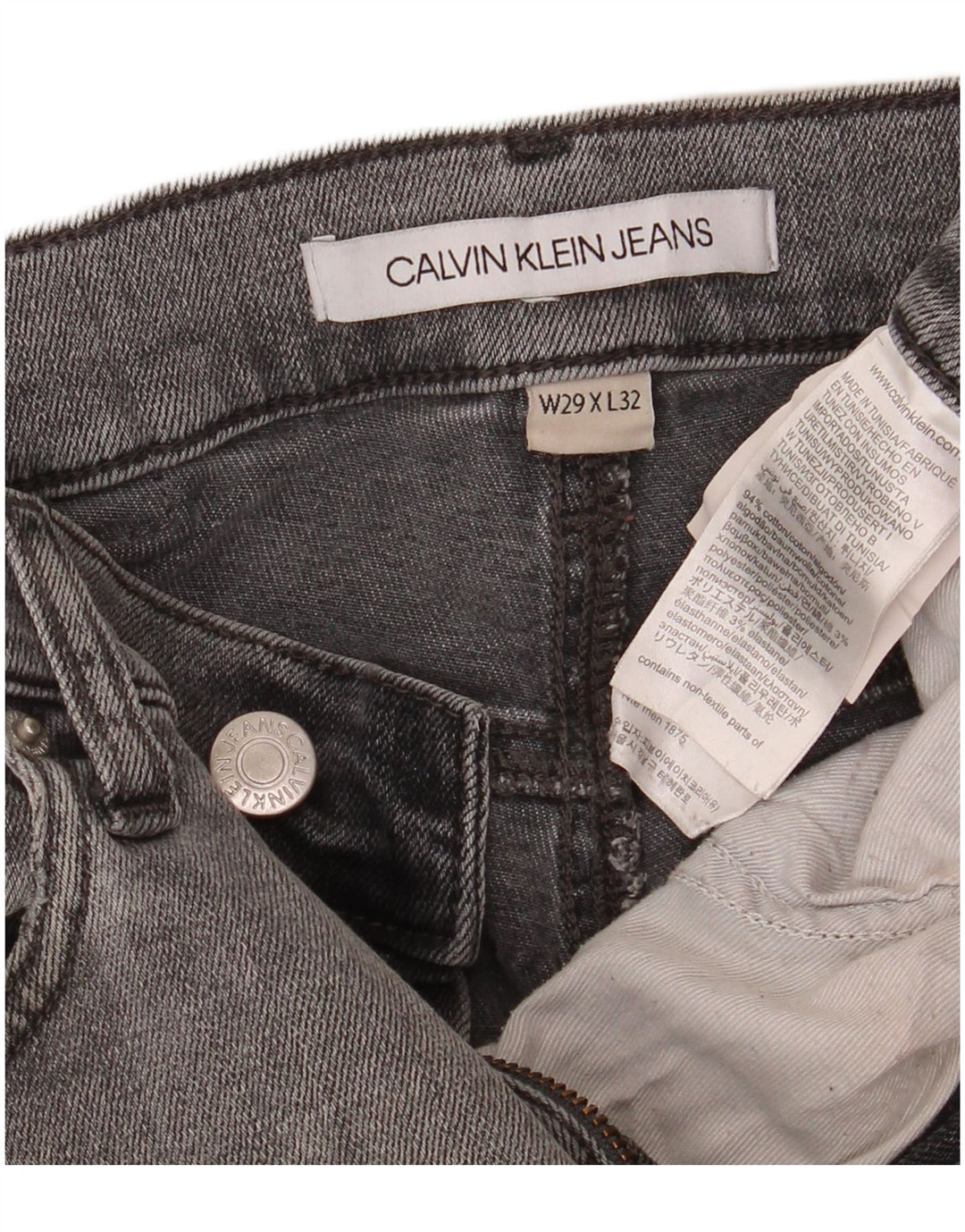 Calvin Klein Herren Slim Jeans W29 L32 Graue Baumwolle