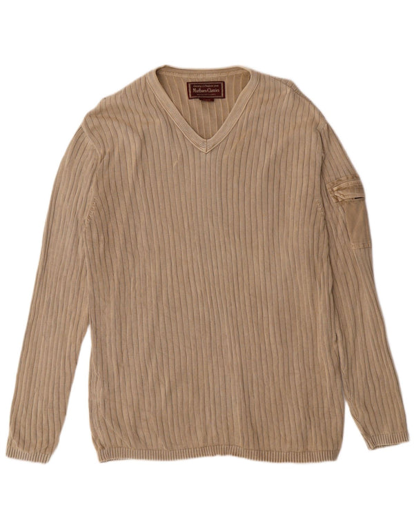 Marlboro Classics Herren-Pullover mit V-Ausschnitt, groß, beige, Baumwolle, klassisch