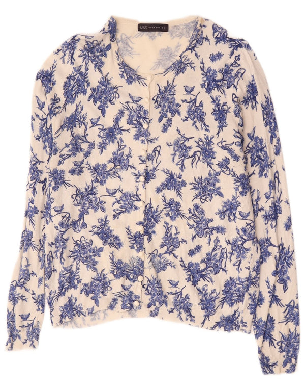 Marks & Spencer Damen-Cardigan-Pullover UK 14 Große blaue Viskose mit Blumenmuster