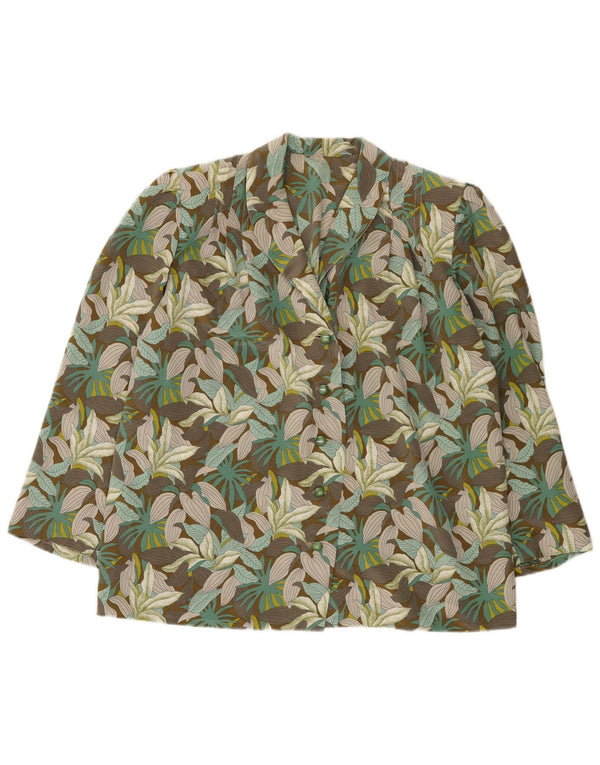 Vintage Damen Langarm-Hemdbluse UK 14 Large Khaki Floral