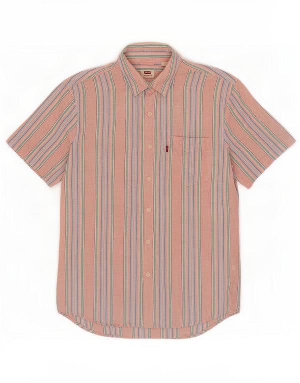 Levi's Mens Standard Short Sleeve Shirt Small Pink Striped Linen