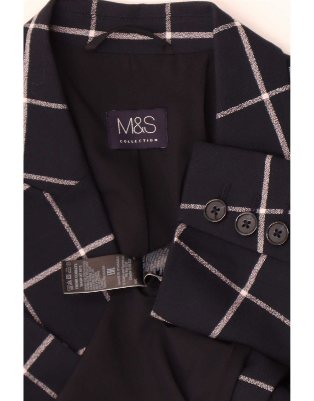 Marks & Spencer Damen Blazer Jacke UK 12 Medium Navy Blue Check