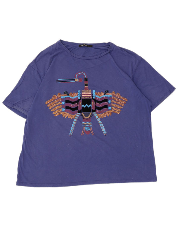 Desigual Damen Grafik T-Shirt Top UK 18 XL Blau