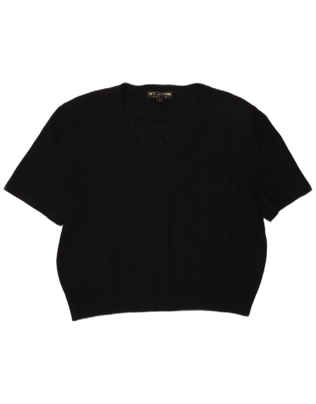 ST.John Damen-Pullover, kurzärmelig, U-Boot-Ausschnitt, Gr. 42, Größe L, Schwarz