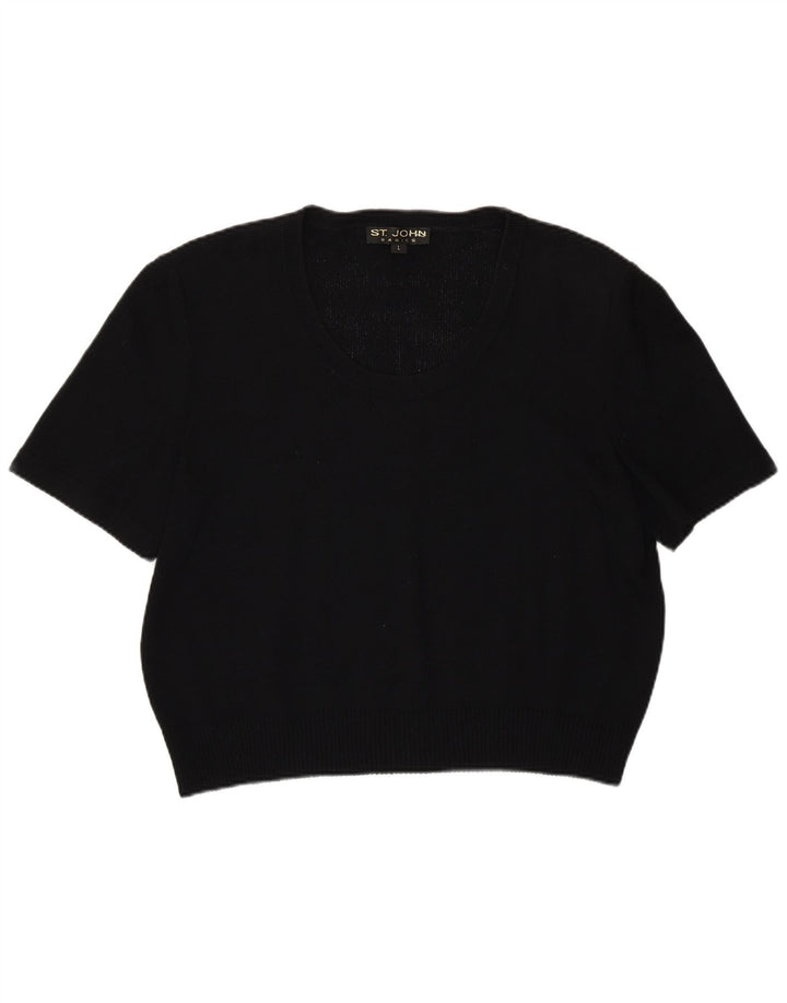 ST.John Damen-Pullover, kurzärmelig, U-Boot-Ausschnitt, Gr. 42, Größe L, Schwarz
