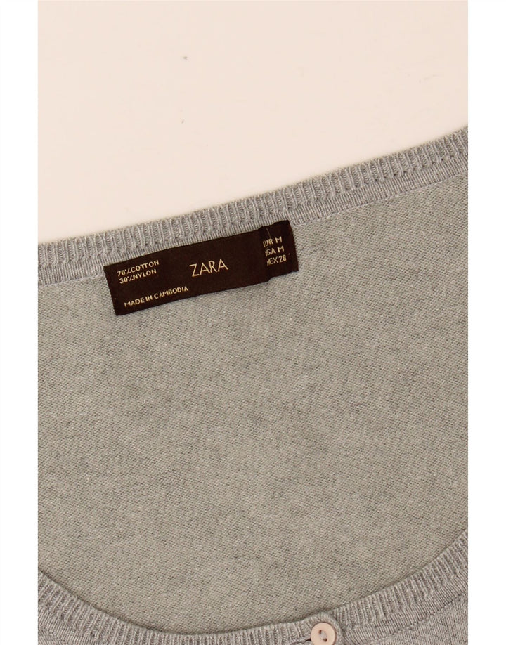 ZARA Womens 3/4 Sleeve Cardigan Sweater UK 12 Medium Grey