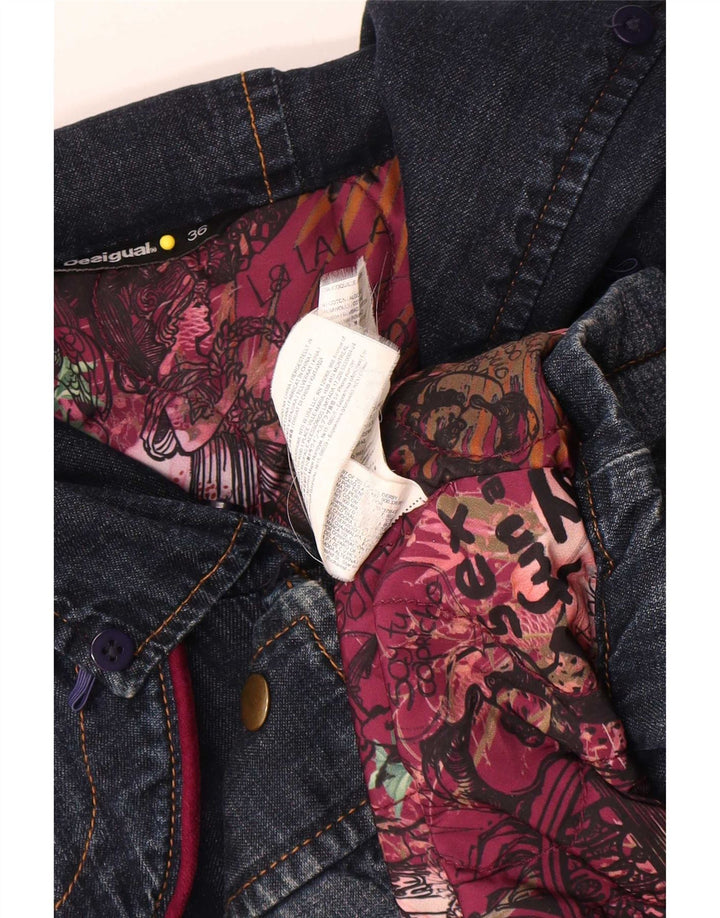 Desigual Damen Übergroßer grafischer Jeansmantel EU 36 Kleines Marineblau mit Blumenmuster