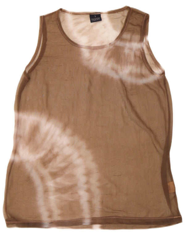 Trussardi Jeans Damen Weste Top UK 16 Large Beige Tie Dye Polyamid