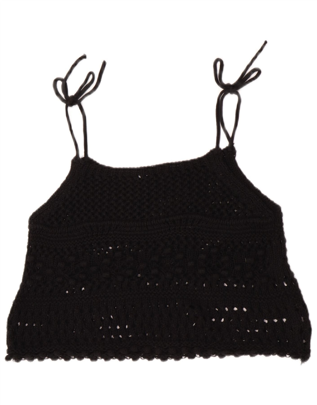 Zara Damen Ärmelloses Häkel-Crop-Top UK 12 Medium Schwarz