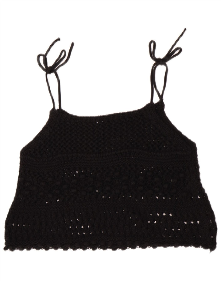 Zara Damen Ärmelloses Häkel-Crop-Top UK 12 Medium Schwarz