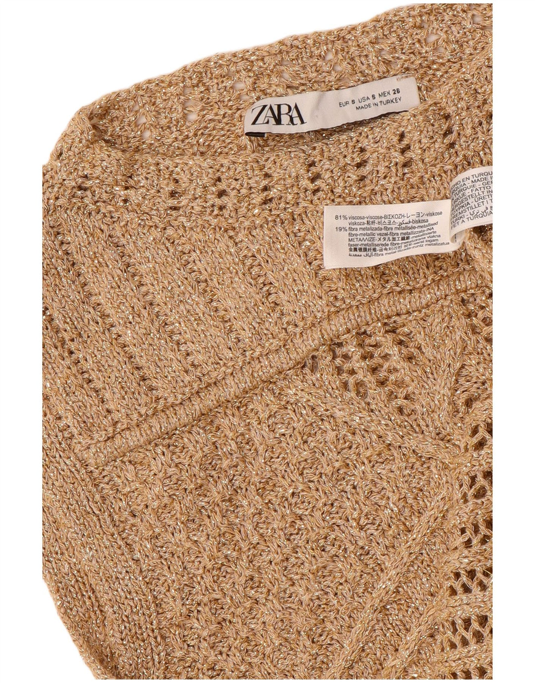 ZARA Damen Crop Vest Tank Top UK 8 Small Gold Viskose