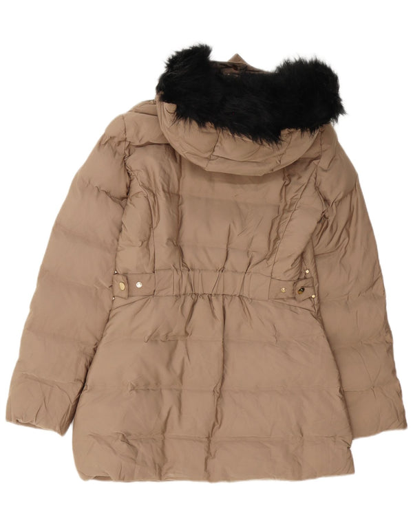 Zara Womens Hooded Oversized Padded Coat UK 6 XS Brown Acrylic