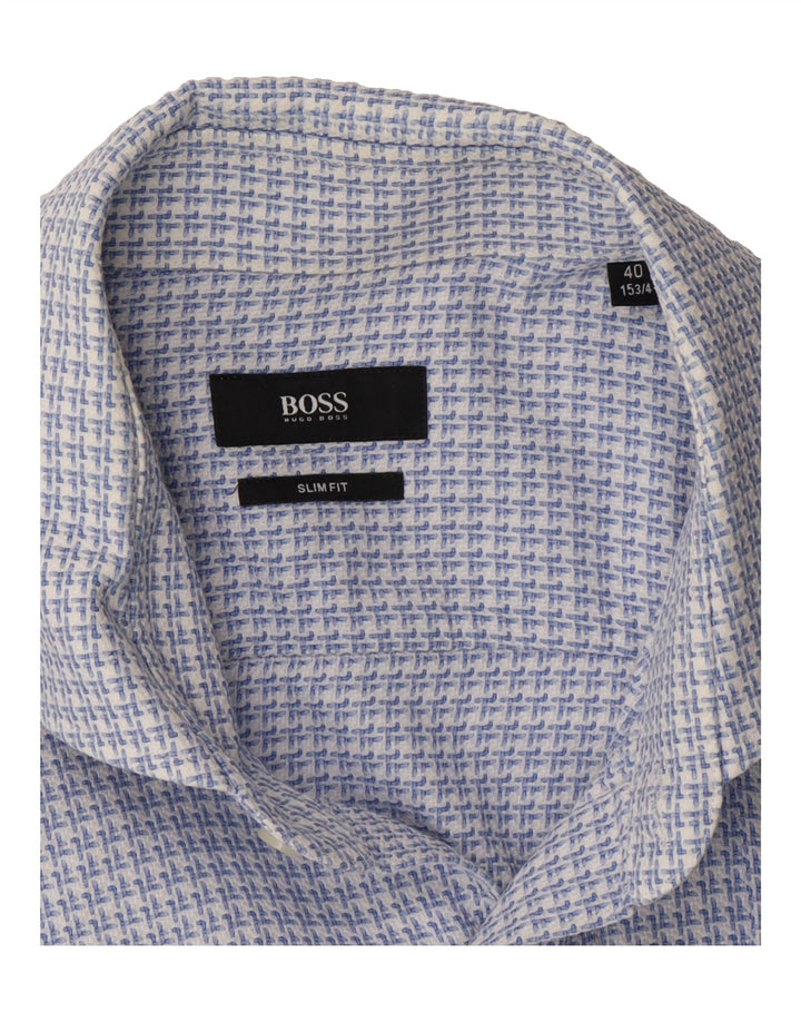 HUGO BOSS Mens Slim Fit Shirt Size 40 Medium Blue Check Cotton Vintage Hugo Boss and Second-Hand Hugo Boss from Messina Hembry 