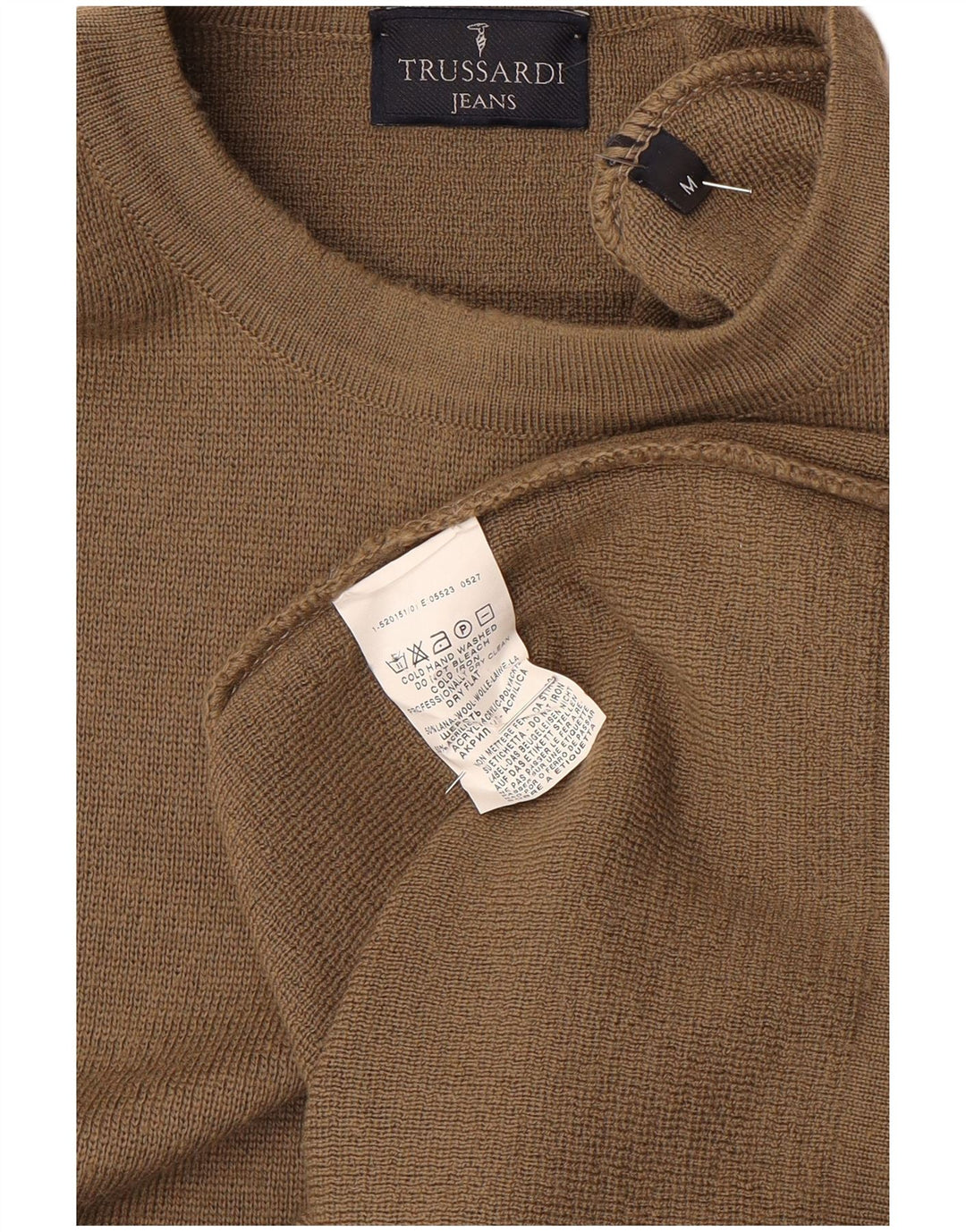 Trussardi Jeans Herren-Pullover mit Rundhalsausschnitt aus mittelbrauner Wolle