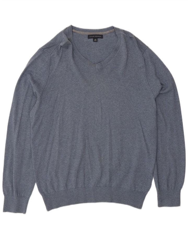 Banana Republic Herren-Pullover mit V-Ausschnitt aus mittelblauer Baumwolle