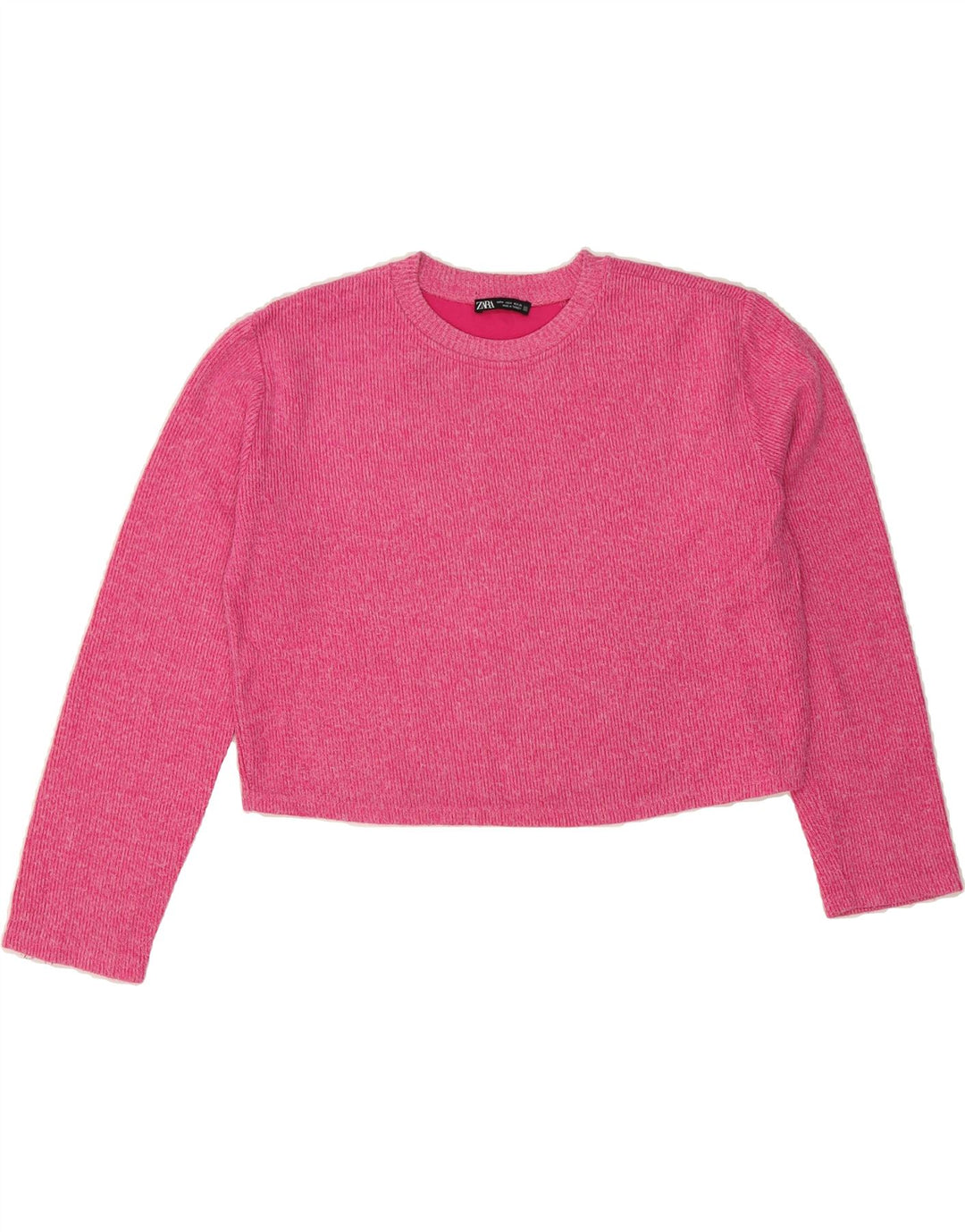 ZARA Womens Oversized Crop Crew Neck Jumper Sweater UK 14 Medium Pink Vintage Zara and Second-Hand Zara from Messina Hembry 