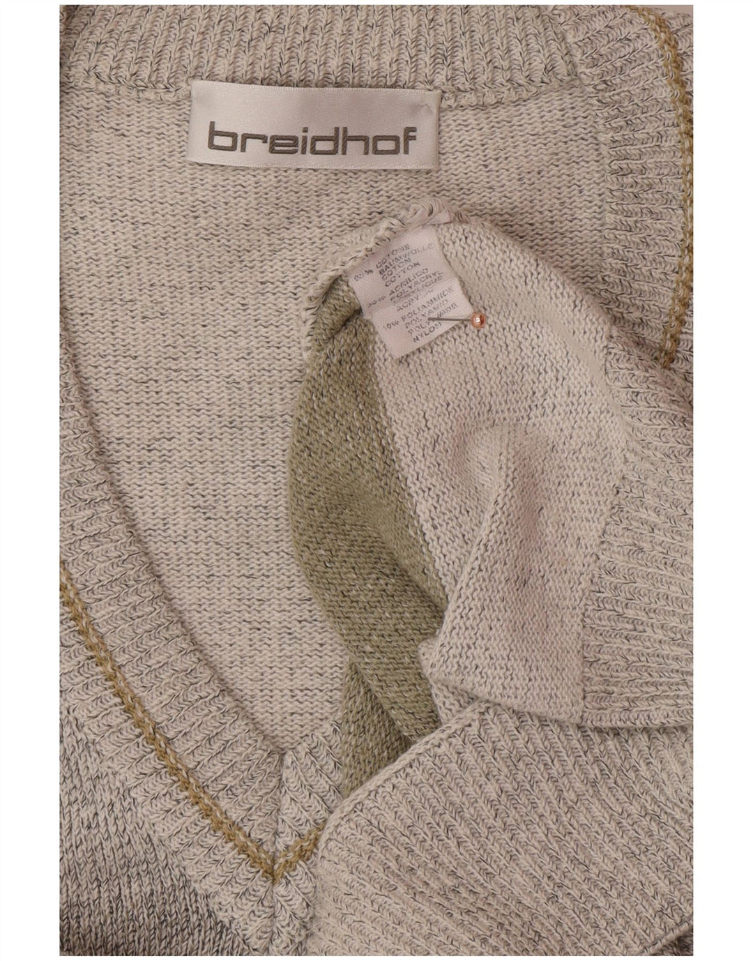 BREIDHOF Herren-Pullover mit V-Ausschnitt, groß, graue geometrische Baumwolle