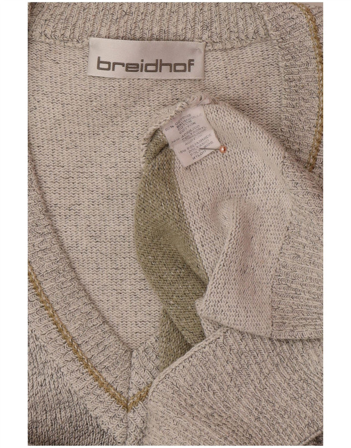 BREIDHOF Herren-Pullover mit V-Ausschnitt, groß, graue geometrische Baumwolle