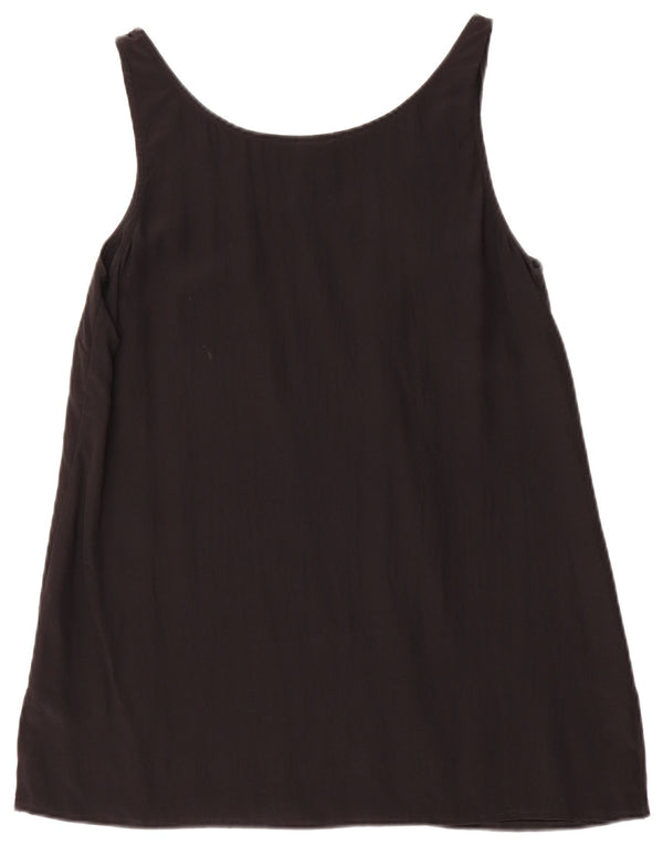 Vintage Damen Weste Top UK 12 Medium Schwarze Seide