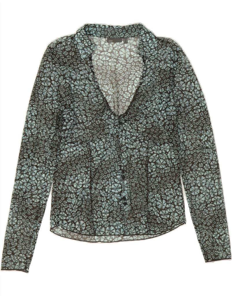 MEXX Womens Shirt Blouse UK 14 Large Blue Floral Vintage Mexx and Second-Hand Mexx from Messina Hembry 