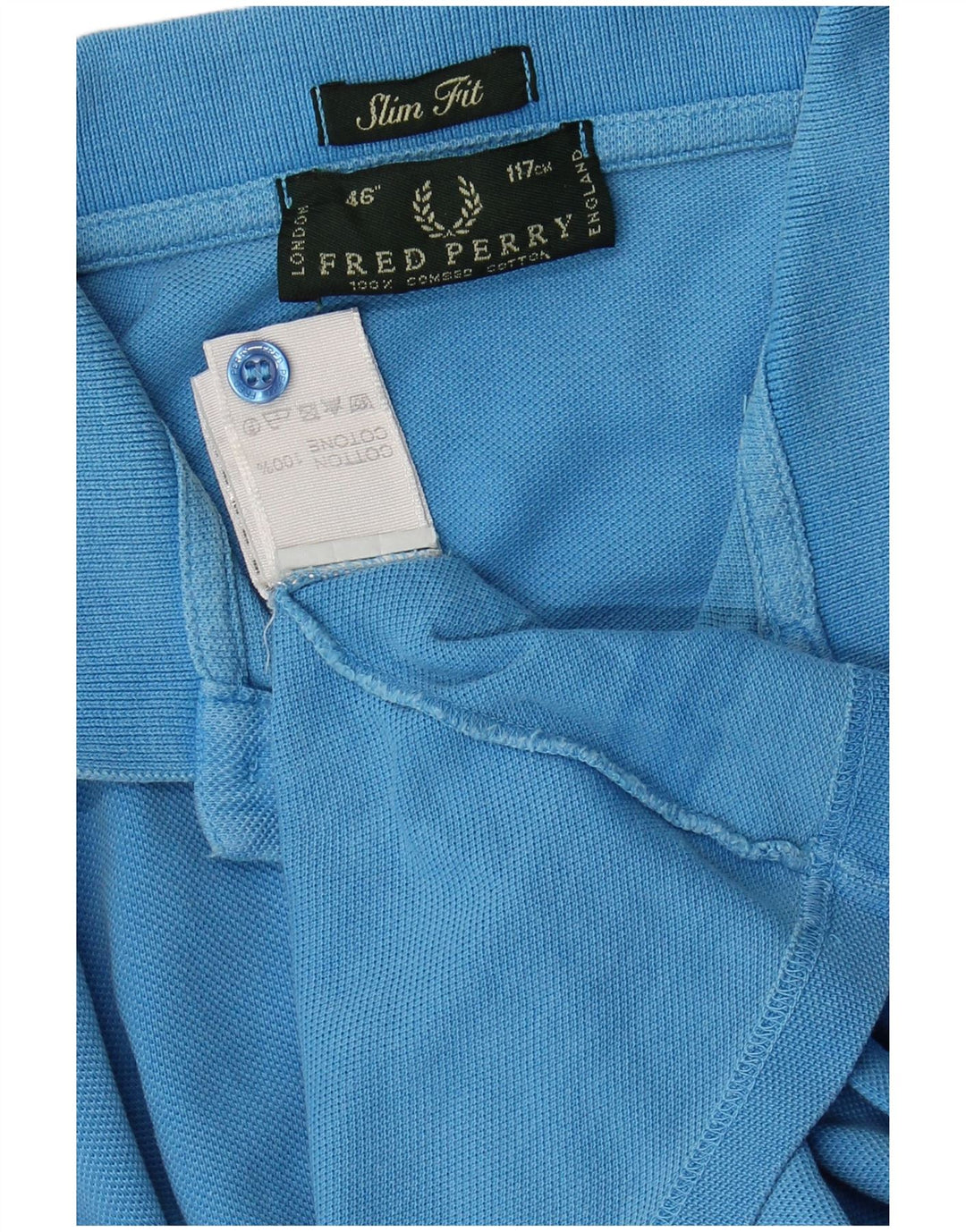 FRED PERRY Mens Slim Fit Polo Shirt Large Blue Cotton