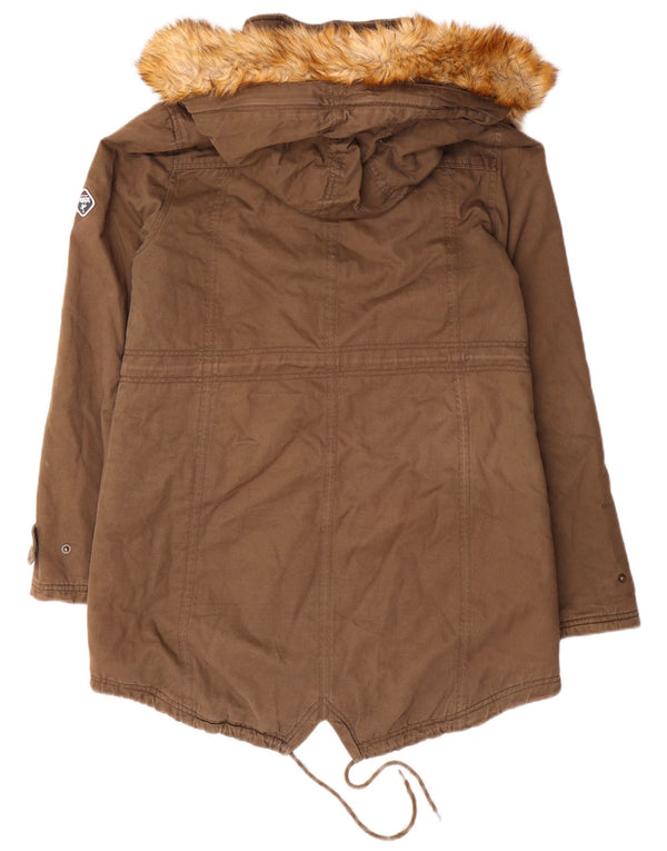 Puffa Damen-Parka mit Kapuze, UK 14, Größe L, braun, Baumwolle