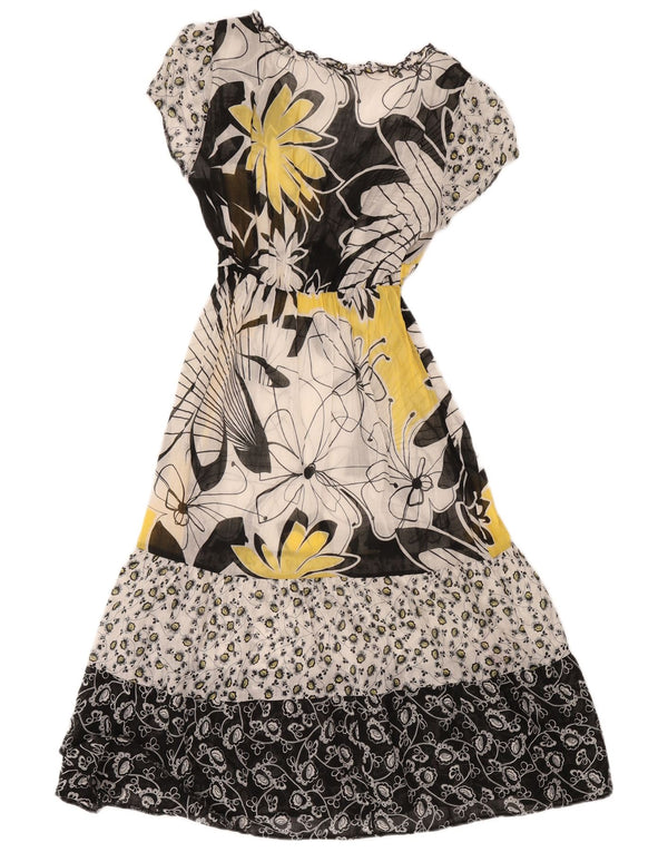 Marks & Spencer Damen Maxikleid UK 10 Small Beige Floral Cotton