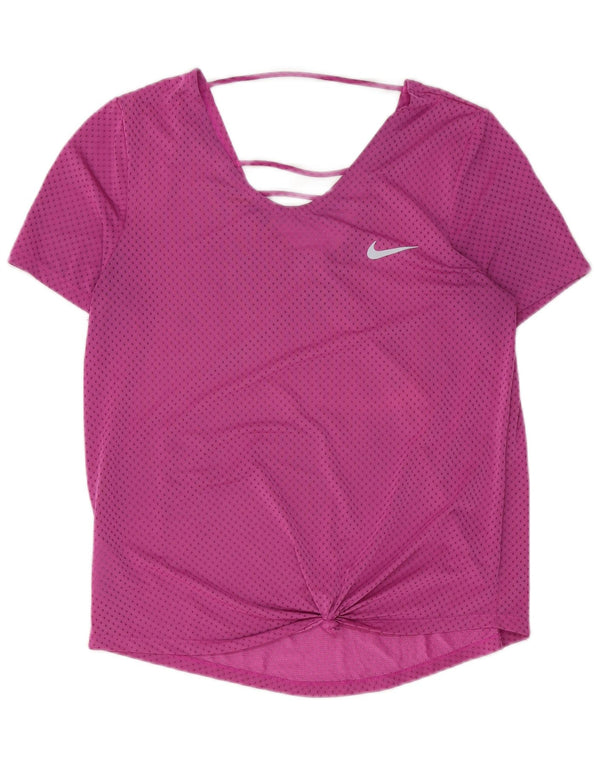 NIKE Damen Dri Fit T-Shirt Top UK 14 Mittelrosa gepunktetes Polyester
