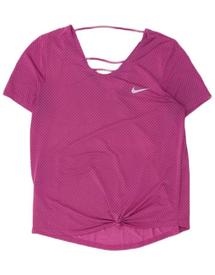 NIKE Damen Dri Fit T-Shirt Top UK 14 Mittelrosa gepunktetes Polyester