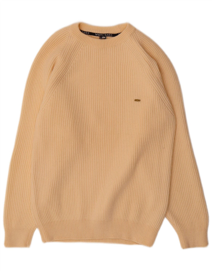 White Sails Herren-Pullover mit Rundhalsausschnitt, mittelbeige Wolle