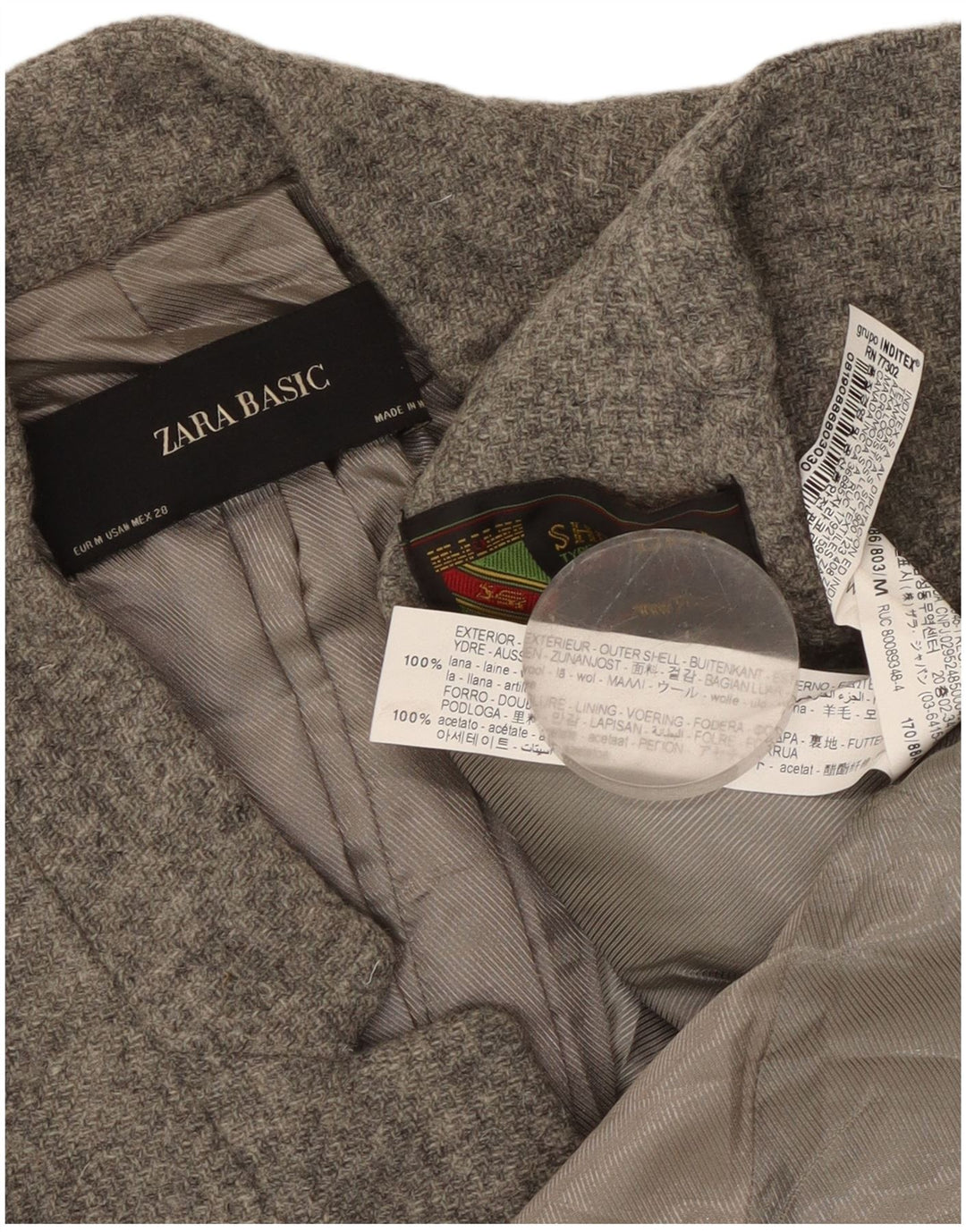Zara Damen Longline Blazer Jacke UK 12 Mittelgraue Wolle
