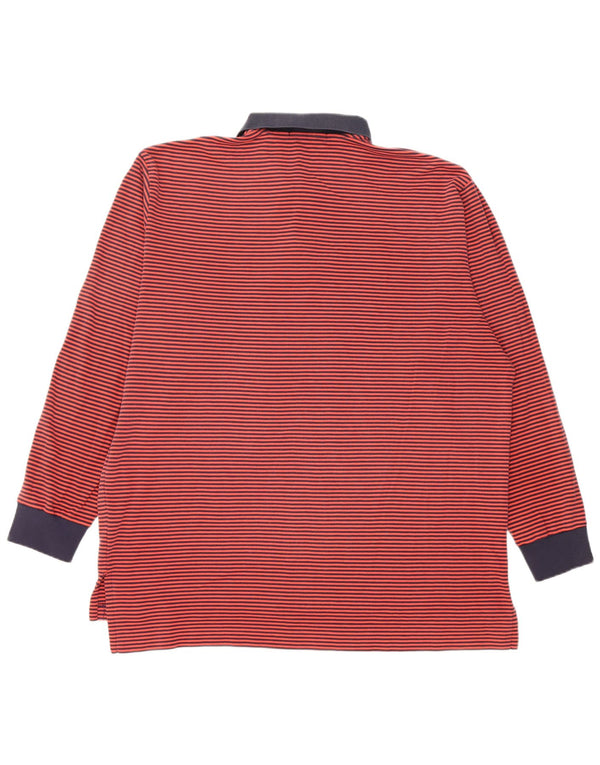 Polo Ralph Lauren Herren-Langarm-Rugby-Poloshirt XL, rote Nadelstreifen-Baumwolle